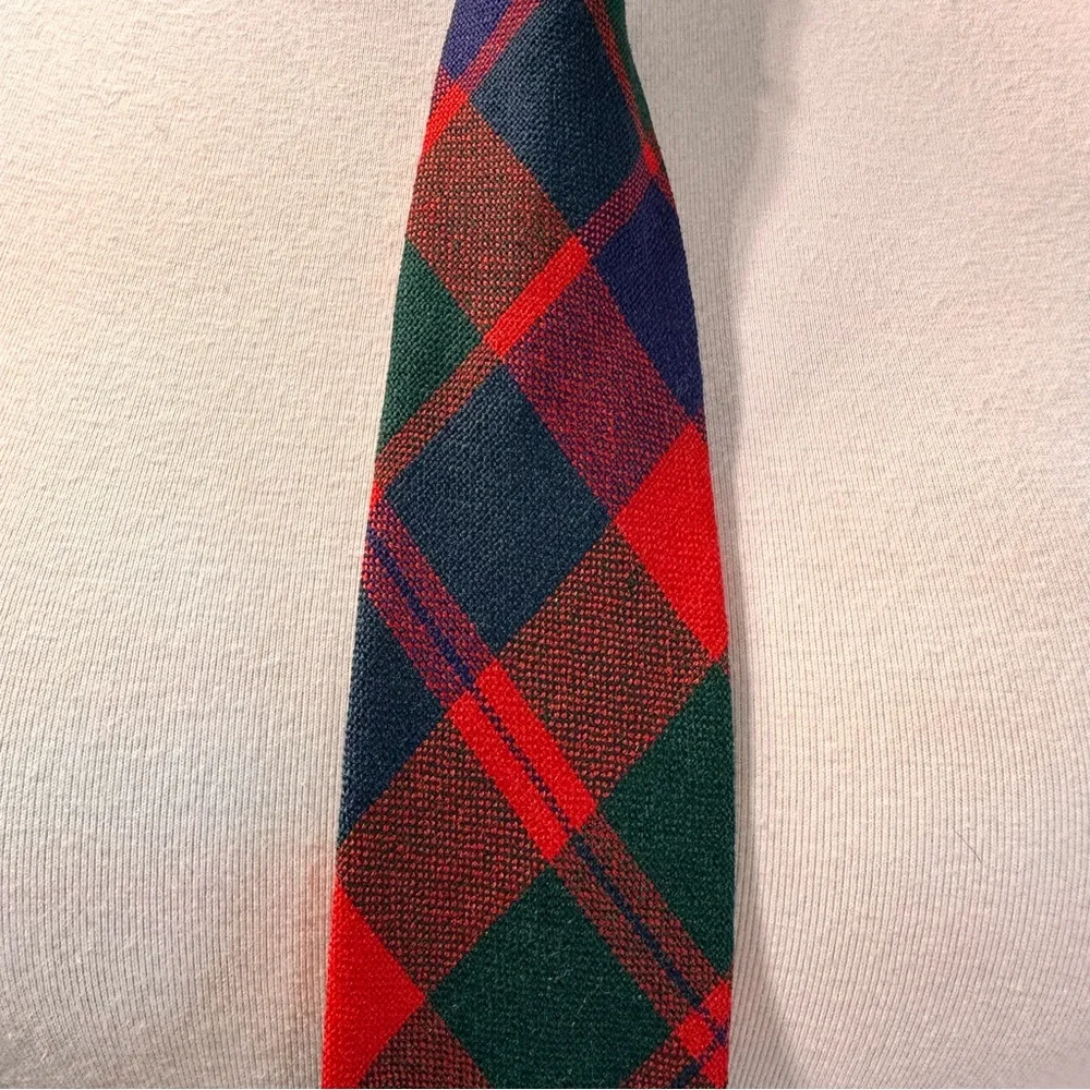 Vintage Scotland Glasgow Man's Tie Handmade Wool Red Multicolor Necktie Plaid
